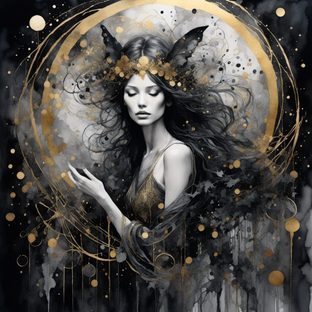 Monochrome Fairy Portrait with Golden Details