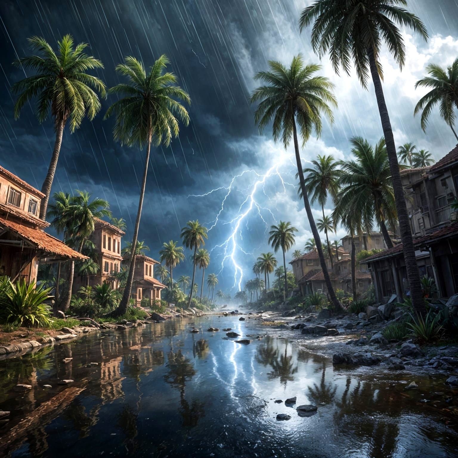 Hurricane's Eye: Detailed Matte Painting of Destruction