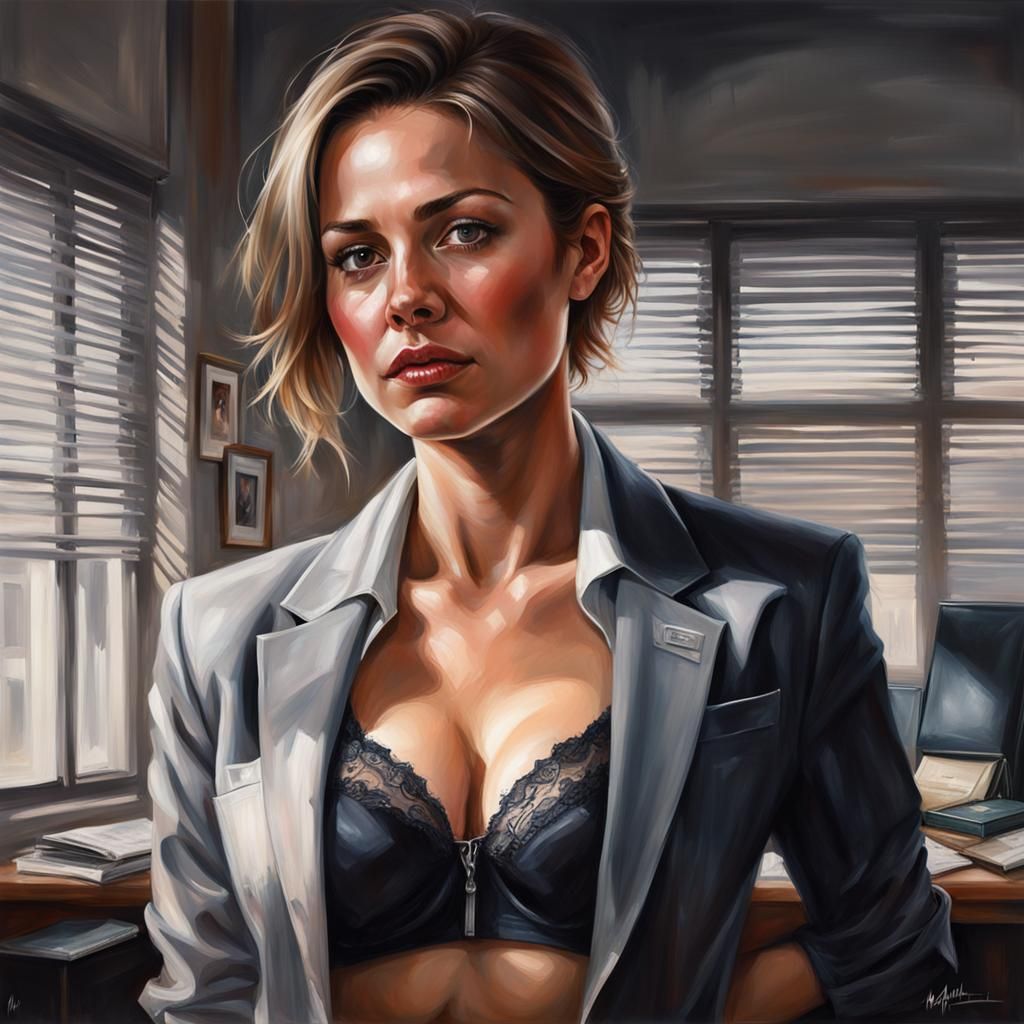 Woman in Office Jacket: Realistically Shaded Portrait