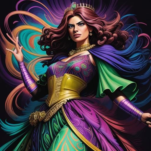 Peacock Haired Woman in Comic Book Style