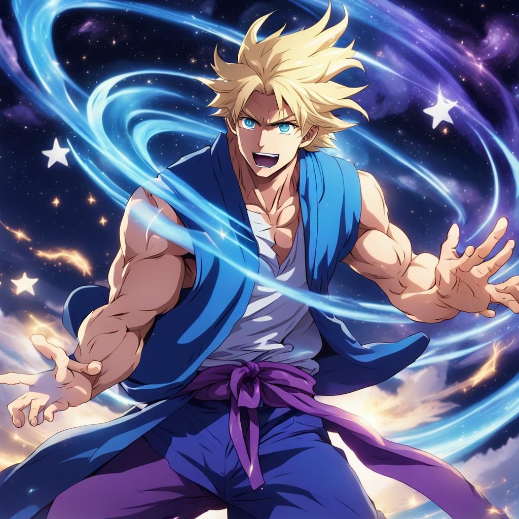 Anime Mage Casting Spell Under Starry Sky