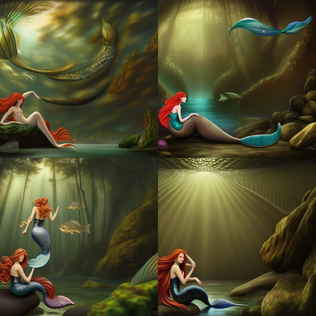 Beautiful Mermaid Contemplation in Fantasy Glade