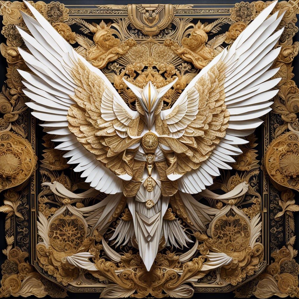 Intricate Origami Battle Angel with Broad Wings
