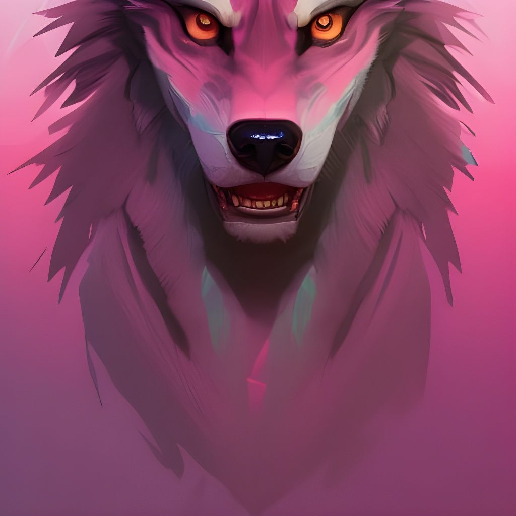Detailed Pink Werewolf Portrait in Art Nouveau Style