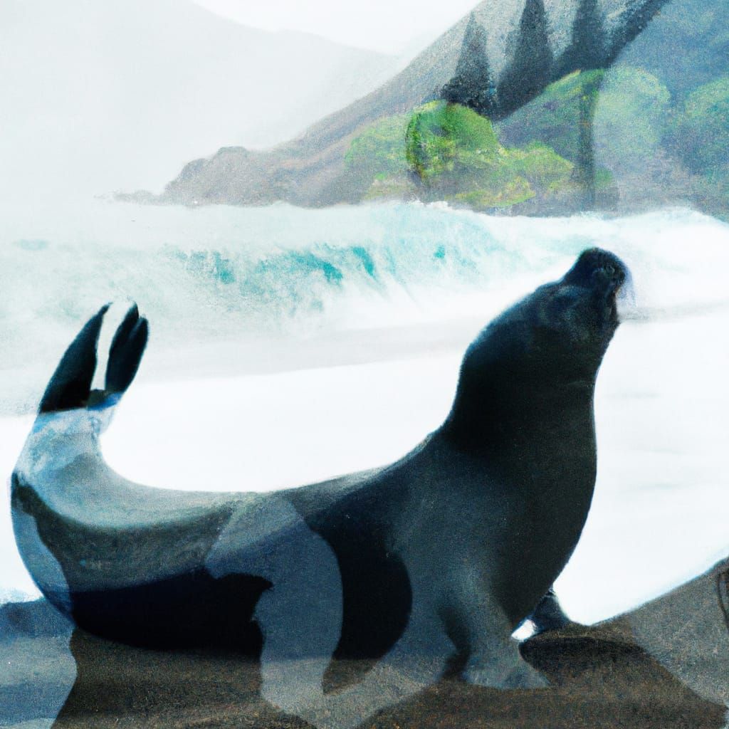 Monk Seal Double Exposure on Black Sand Beach