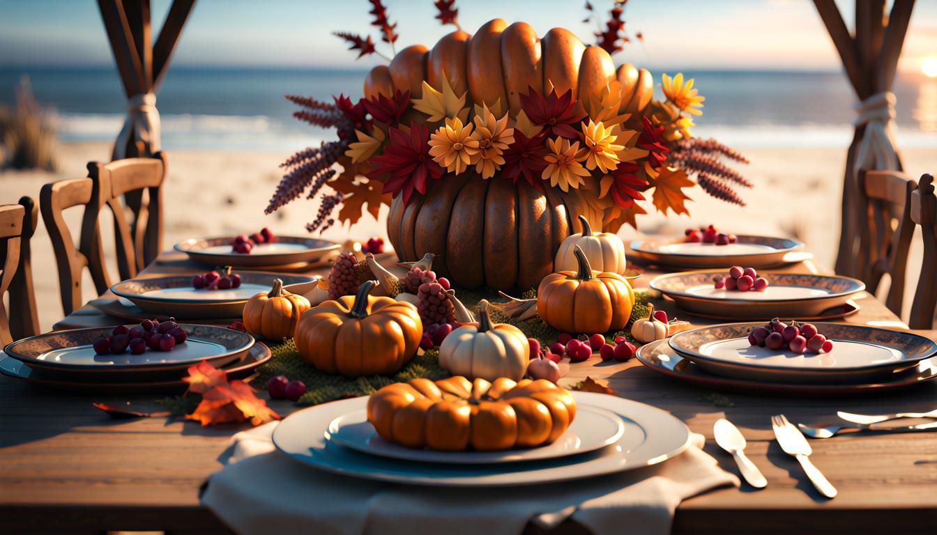 Thanksgiving Feast on a Sunny Beach