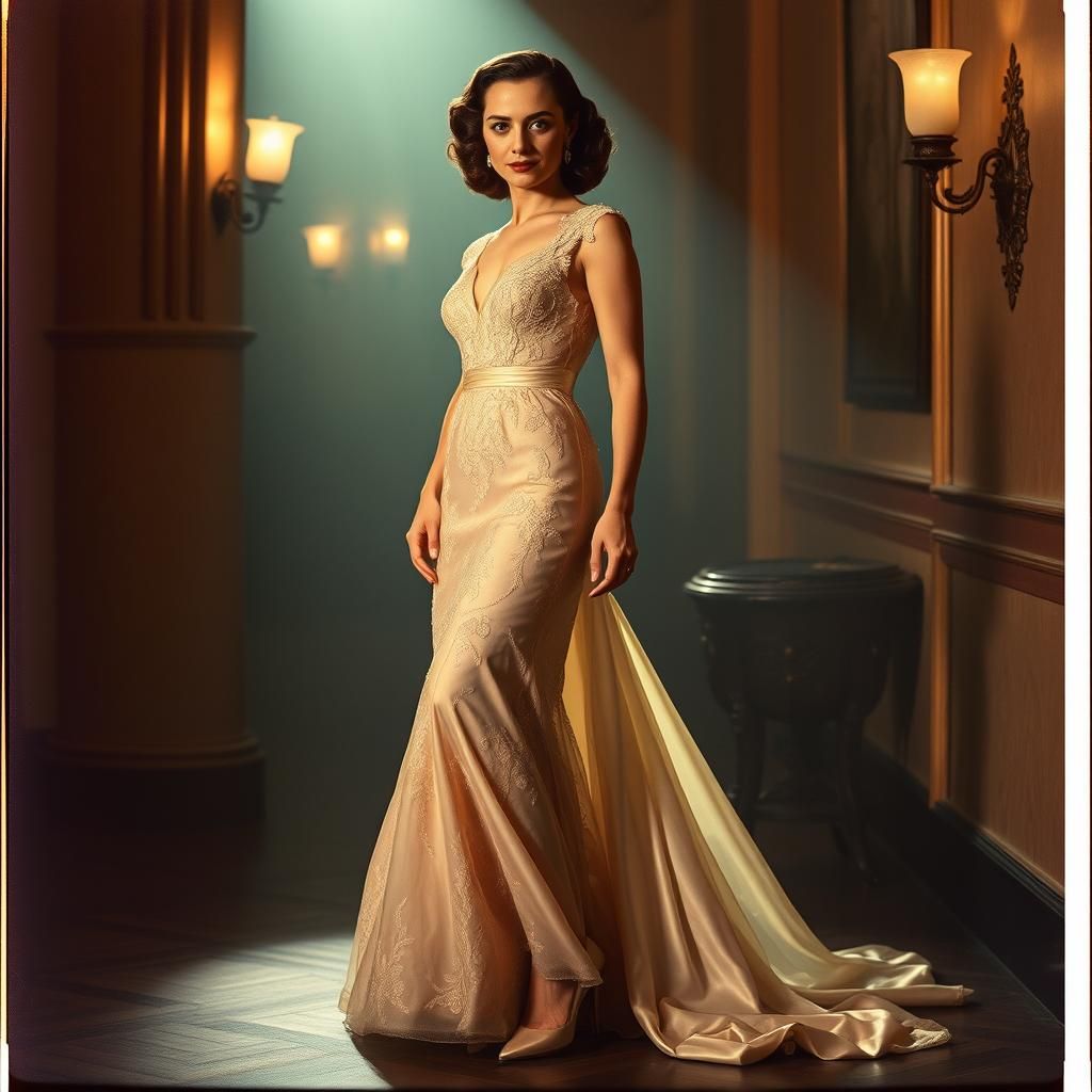 Glamorous 1940s Hollywood Siren in Gown