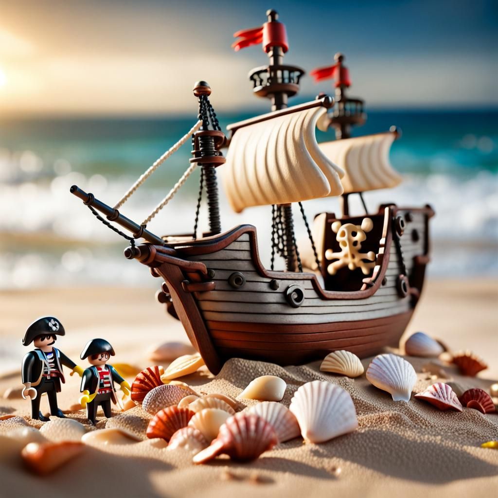 Playmobil Pirate Ship on Sandy Beach