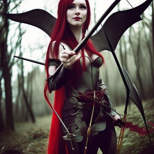 Epic Archer with Bat Wings in Fantasy Forest