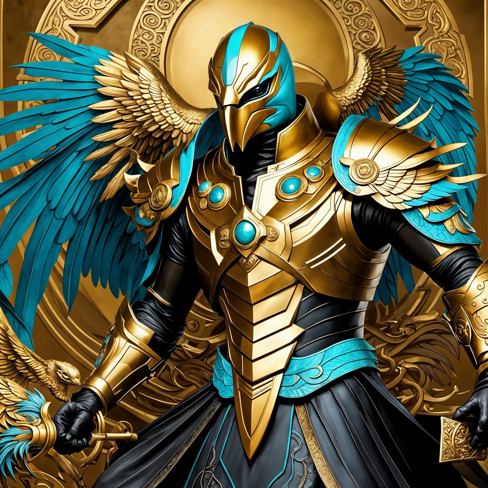 Golden Bird Takes Flight with Cyborg Dragon and Bronze Eagle