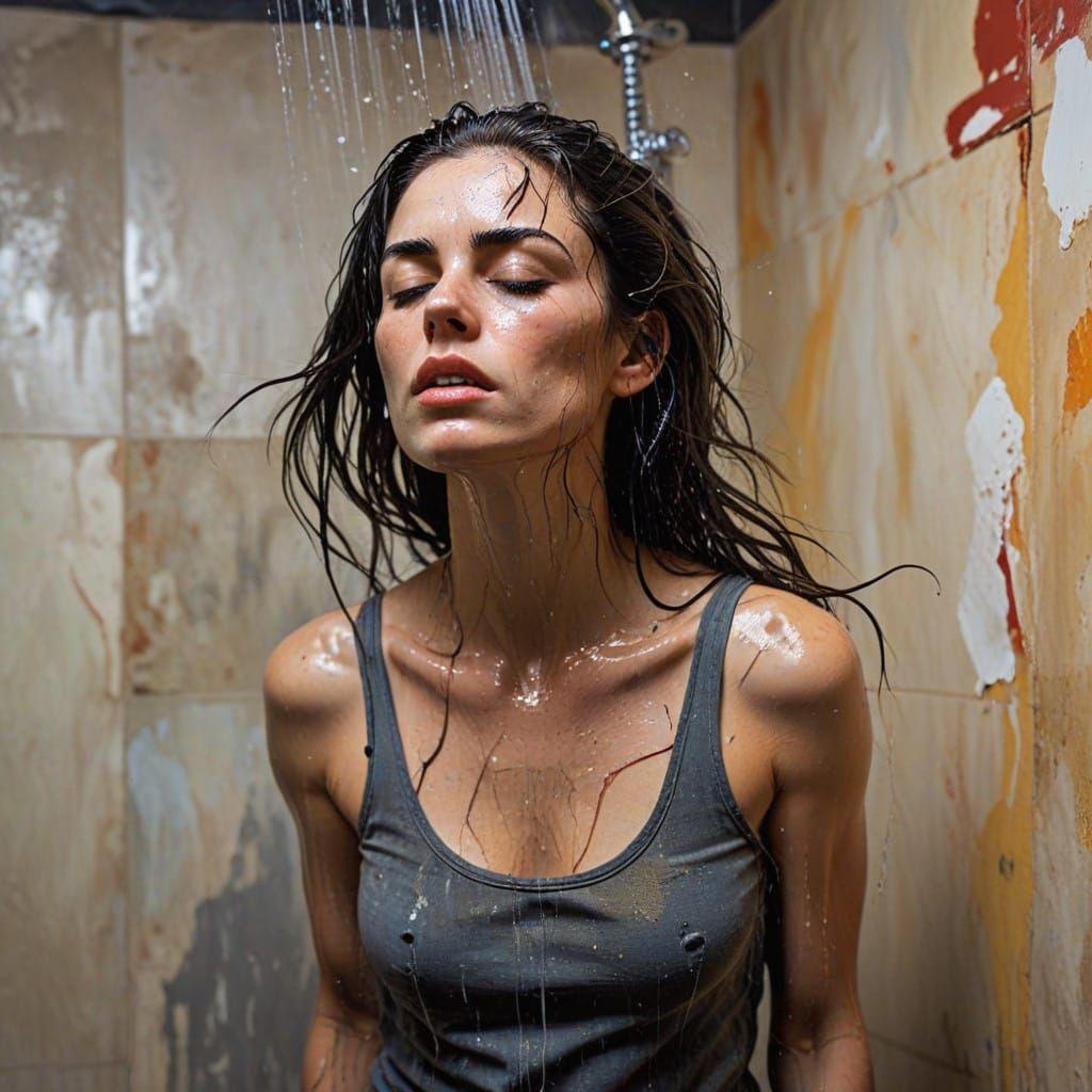 Woman in Relaxed Bliss, Under a Shower's Warm Cascade