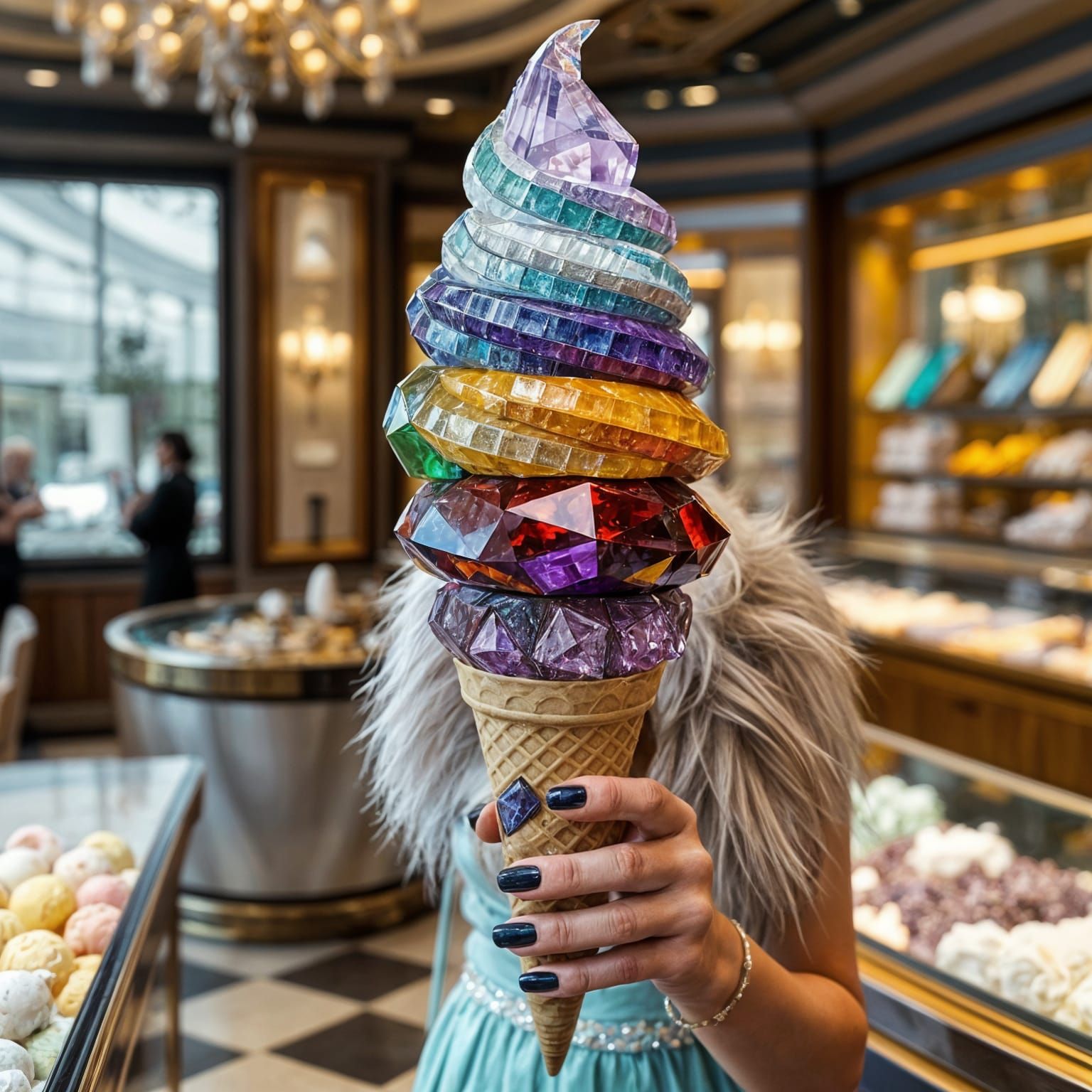 Gemstone Ice Cream Cone in Jewelry Store Setting