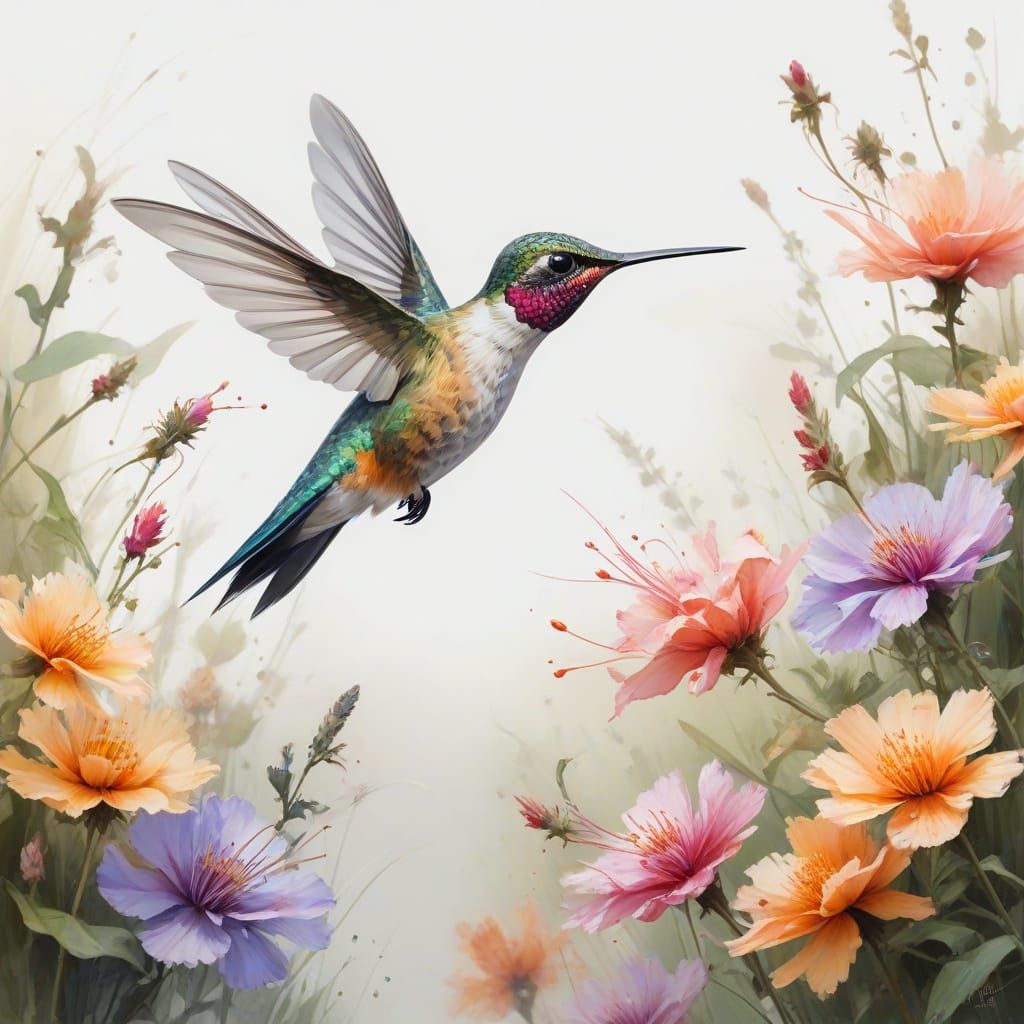 Surreal Hummingbird in Whimsical Watercolour Fantasy