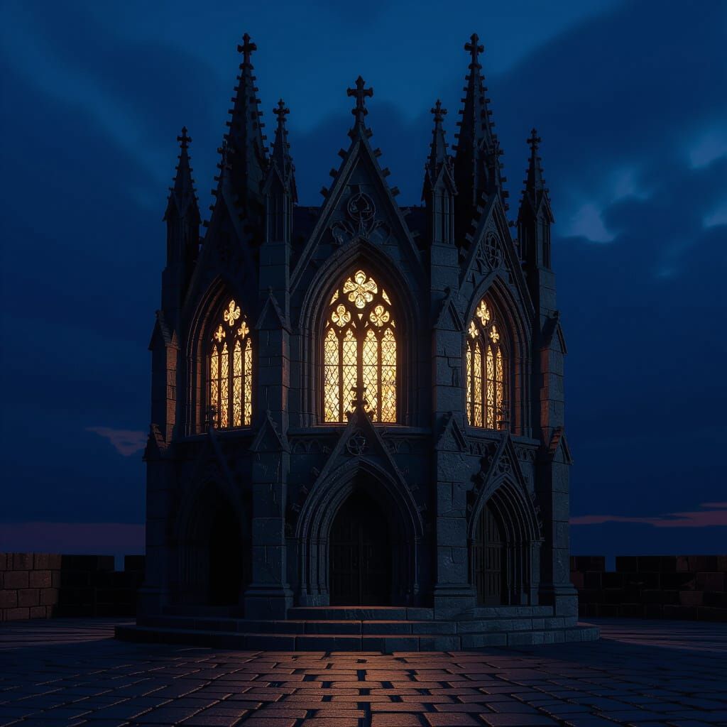 Double-Planter Medieval Cathedral in Twilight