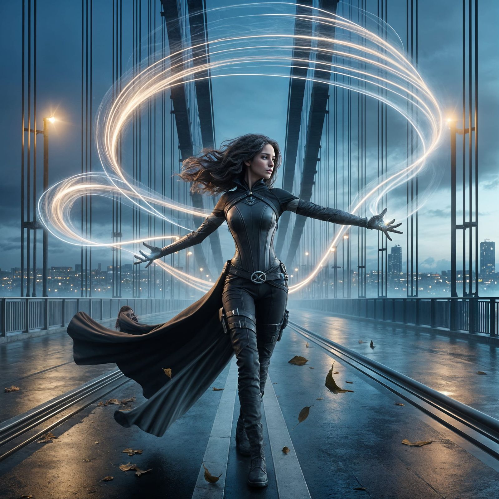 Gale Warden Uses Aerokinesis on Suspension Bridge