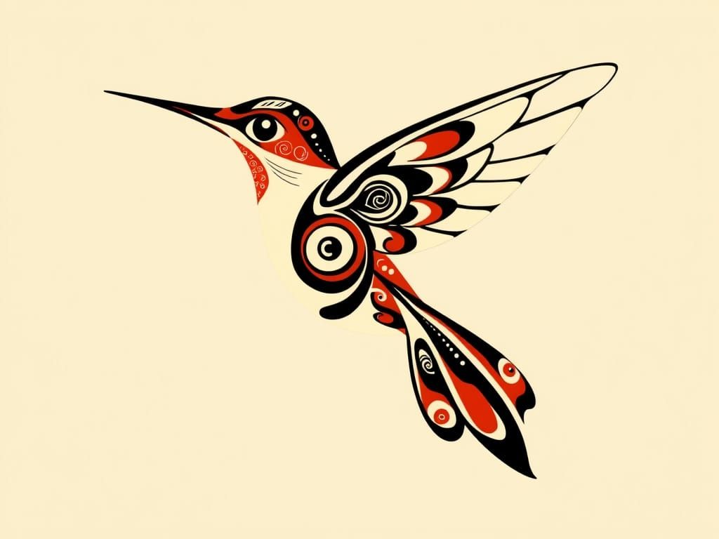 Elegant Tribal Hummingbird in Abstract Fusion Style