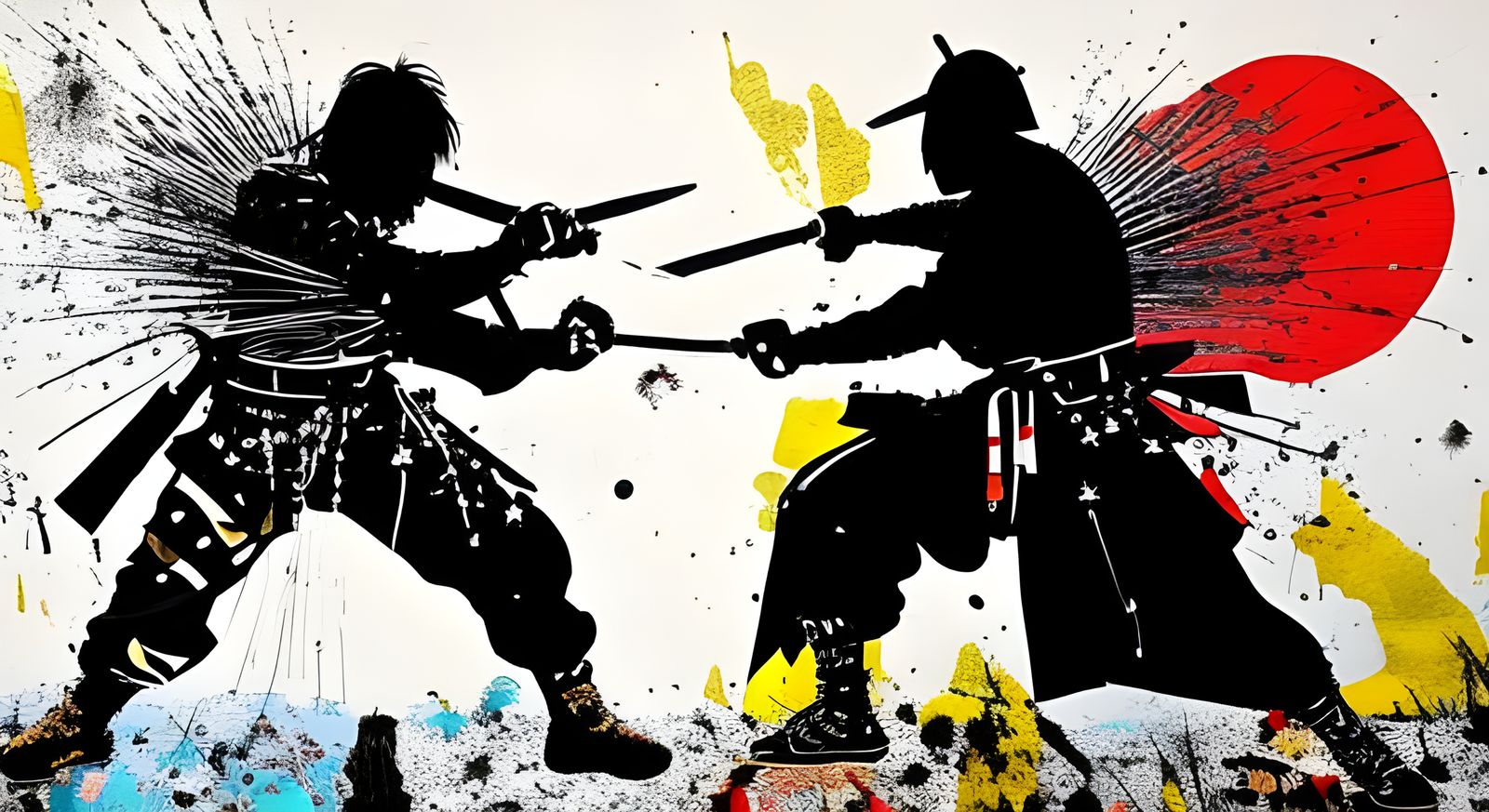 two samurai fighting a duel