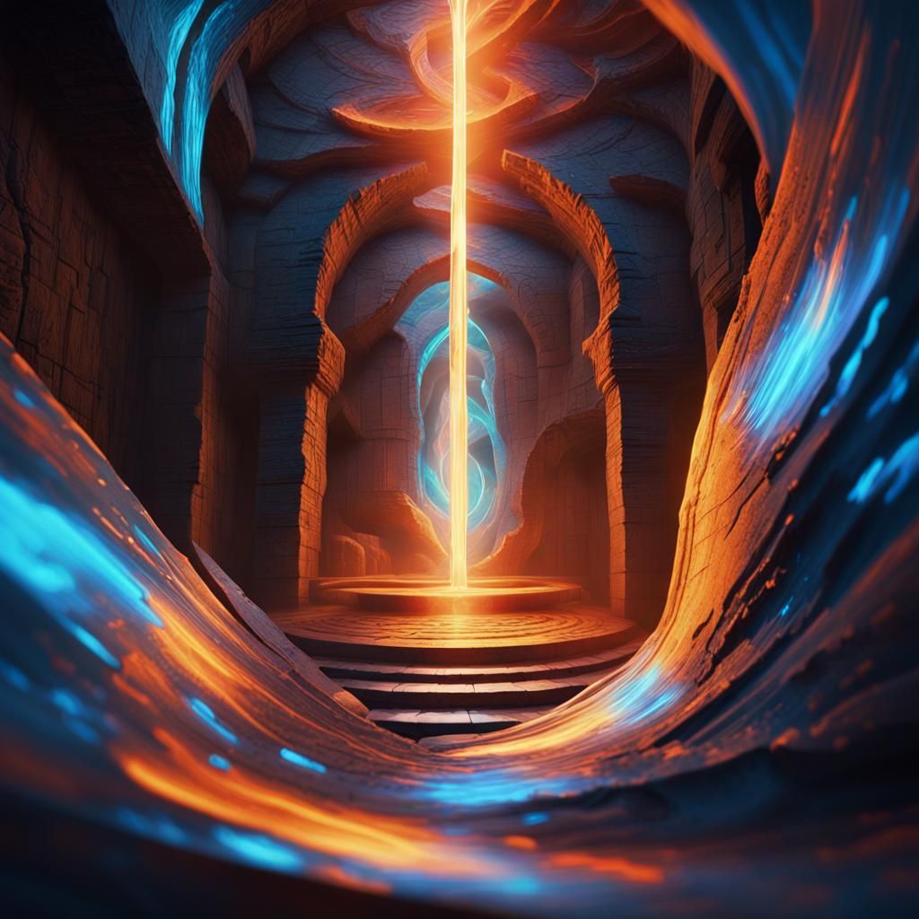 Futuristic Razor Slices Iridescent Energy in Fantasy Laborat...