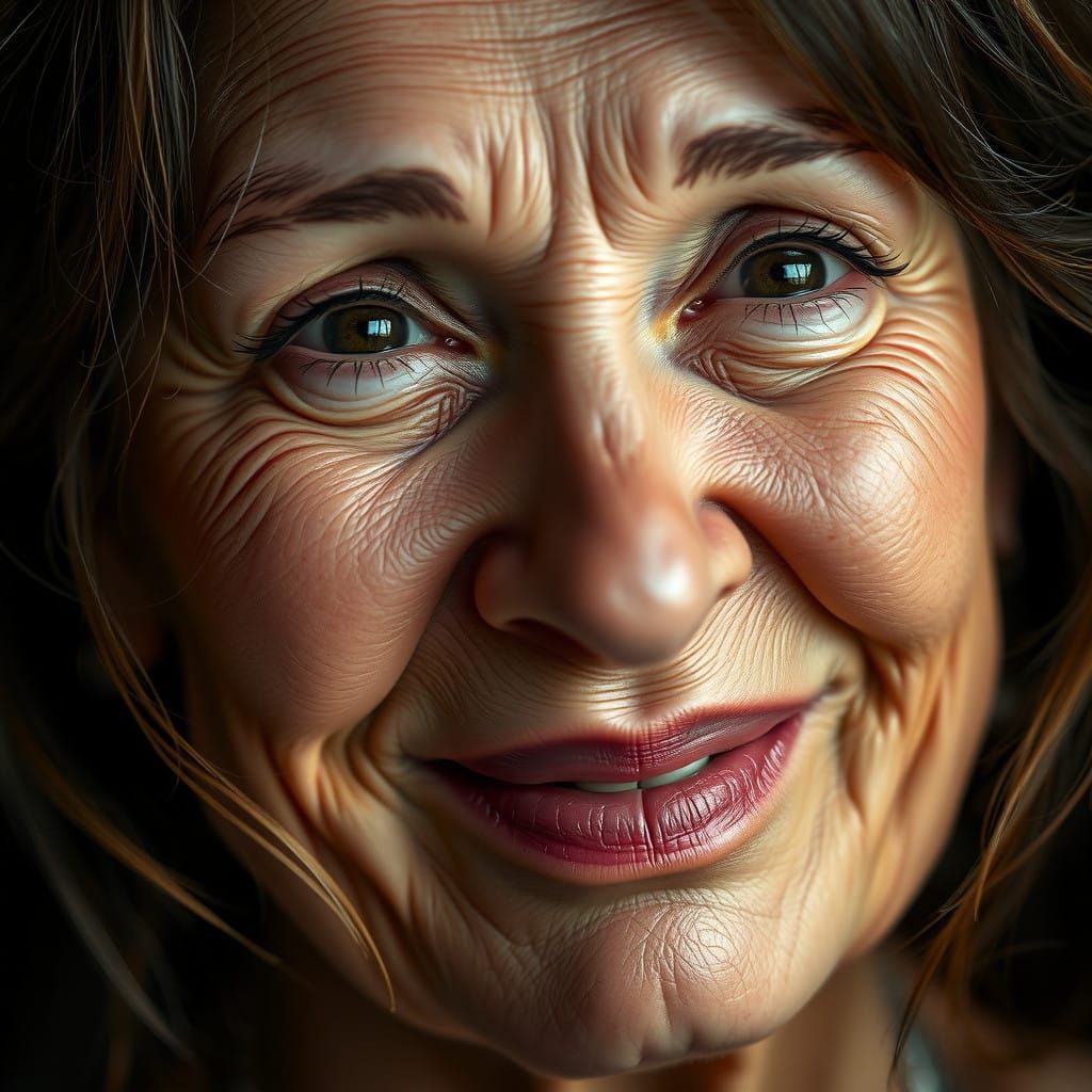 Intimate Realistic Portrait of a 50-Year-Old Woman with a Wa...