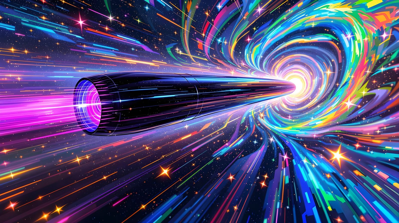 Sleek Starship Races Through Plasma Vortex