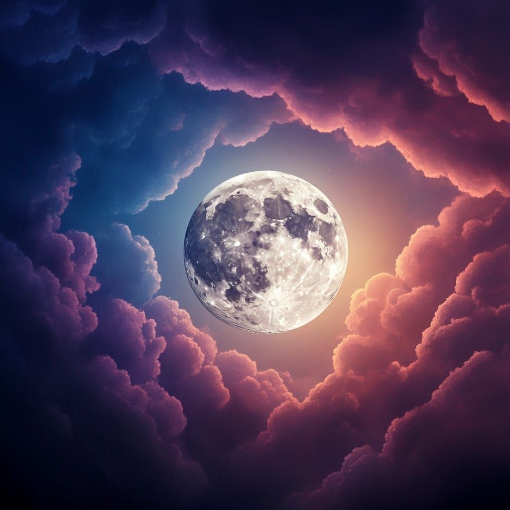 Glowing Moon Among Swirling Clouds in Concept Art Style