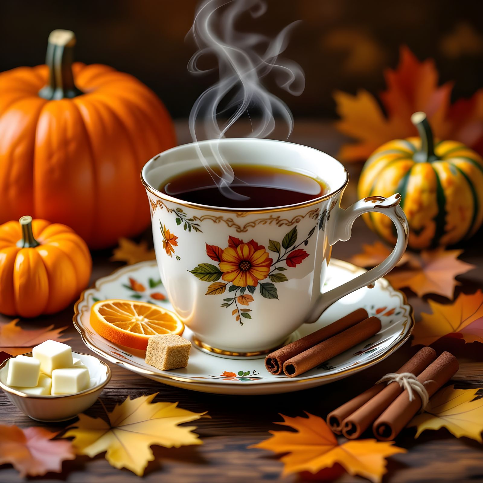 Autumn Coffee Still Life in Hyper-Realistic Style
