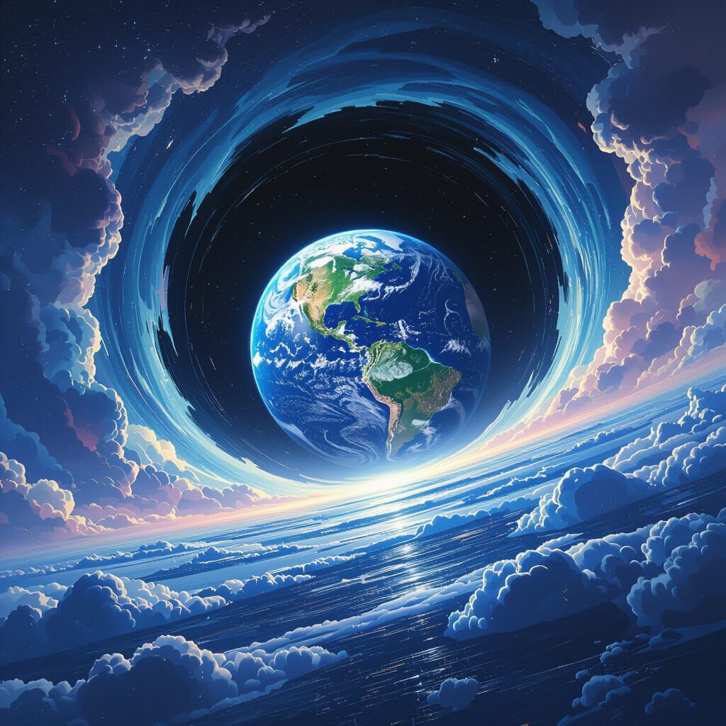 Earth Engulfed by Black Hole in Cosmic Sci-Fi Art