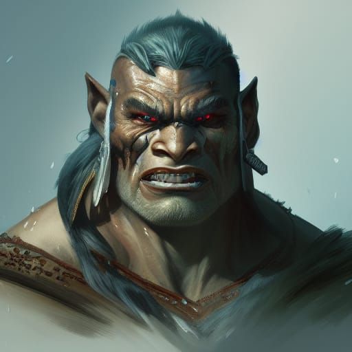 Half-Orc Barbarian Portrait in Hyperdetailed Digital Art Sty...