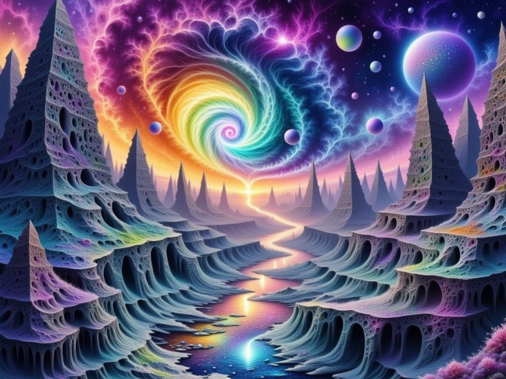 Surreal Landscape of Shifting Reality with Aurora Borealis