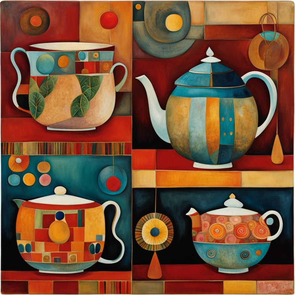 Patterned Vintage Tea Set in Abstract Style