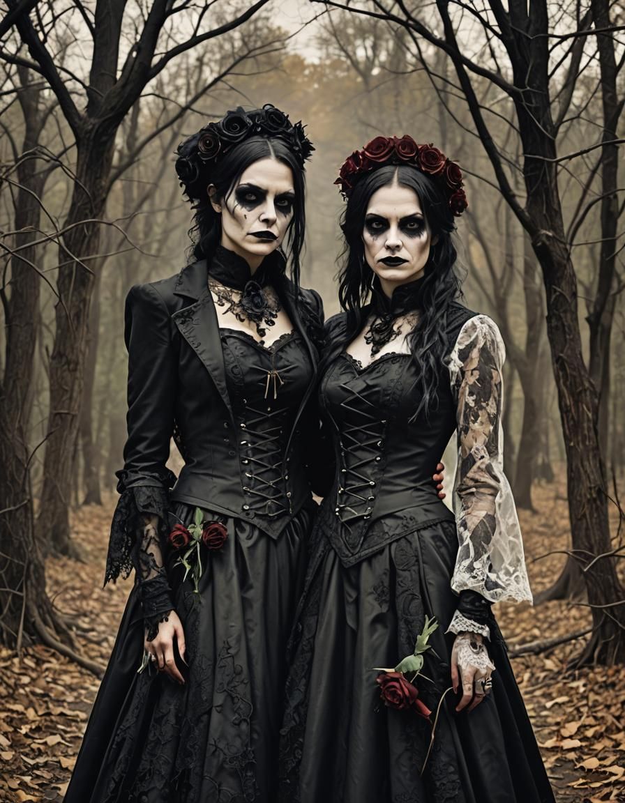 Dark Gothic Halloween Lesbian Wedding in Rutkowski Style