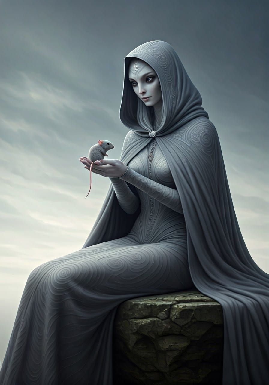 Alien Woman with Mouse: Dreamy Surreal Art