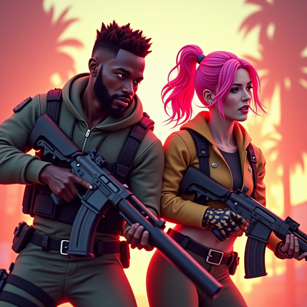 Hollywood Gunfight: Stylized 3D Digital Art