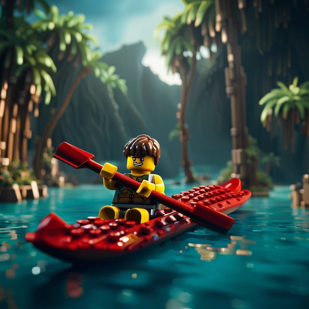 Lego Kayaker in the Maldives: Detailed Digital Art