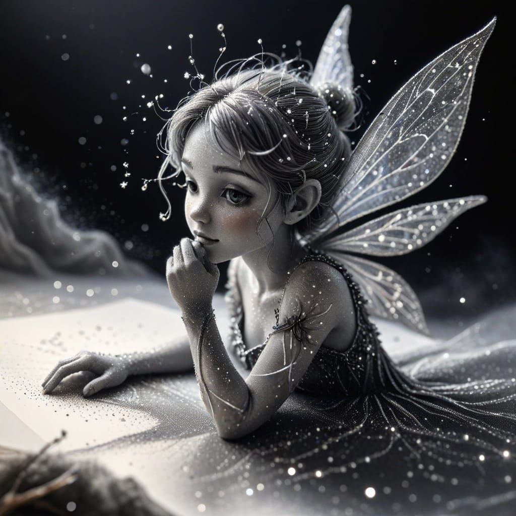 Enchanting Fairy Emerges in Charcoal Drawing