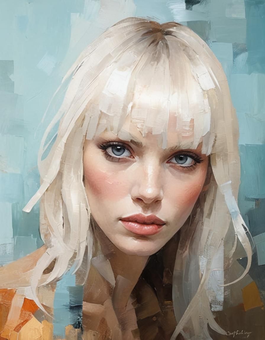 Expressionist Portrait with Sapphire Eyes as Impasto Paintin...