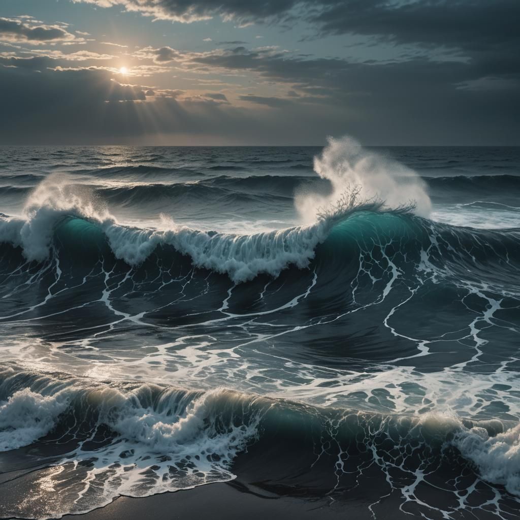 Epic Seascape with Bioluminescent Waves
