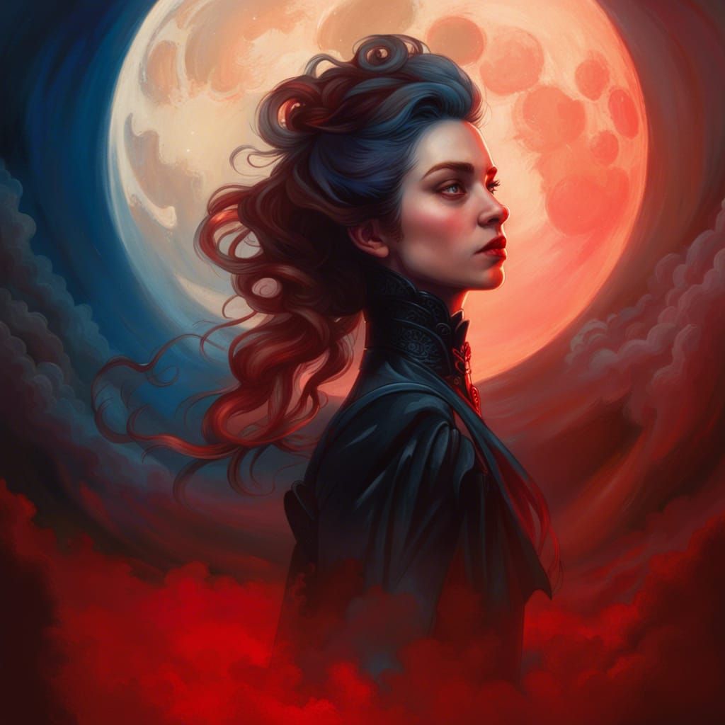 Eerie Gothic Portrait of Woman Under Stars