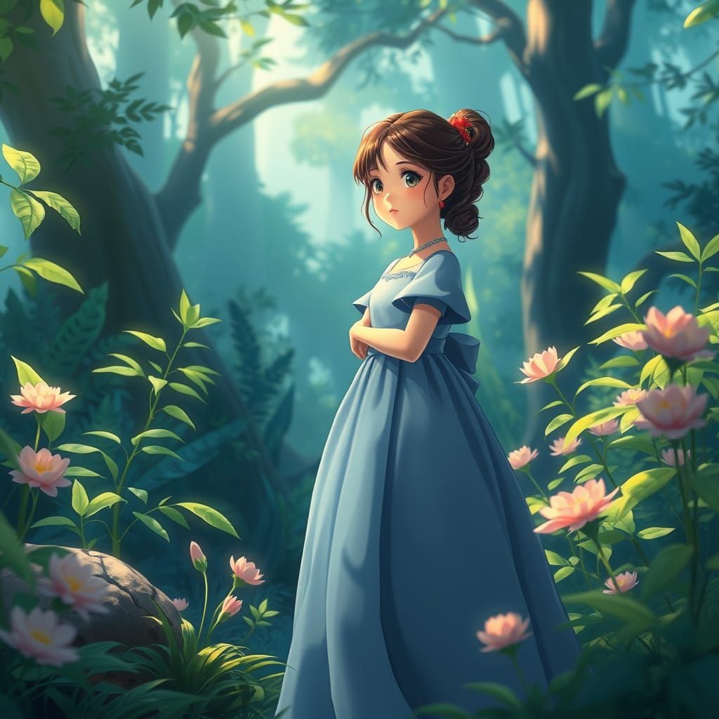 Princess in Elegant Modest Dress, Ghibli Anime Style