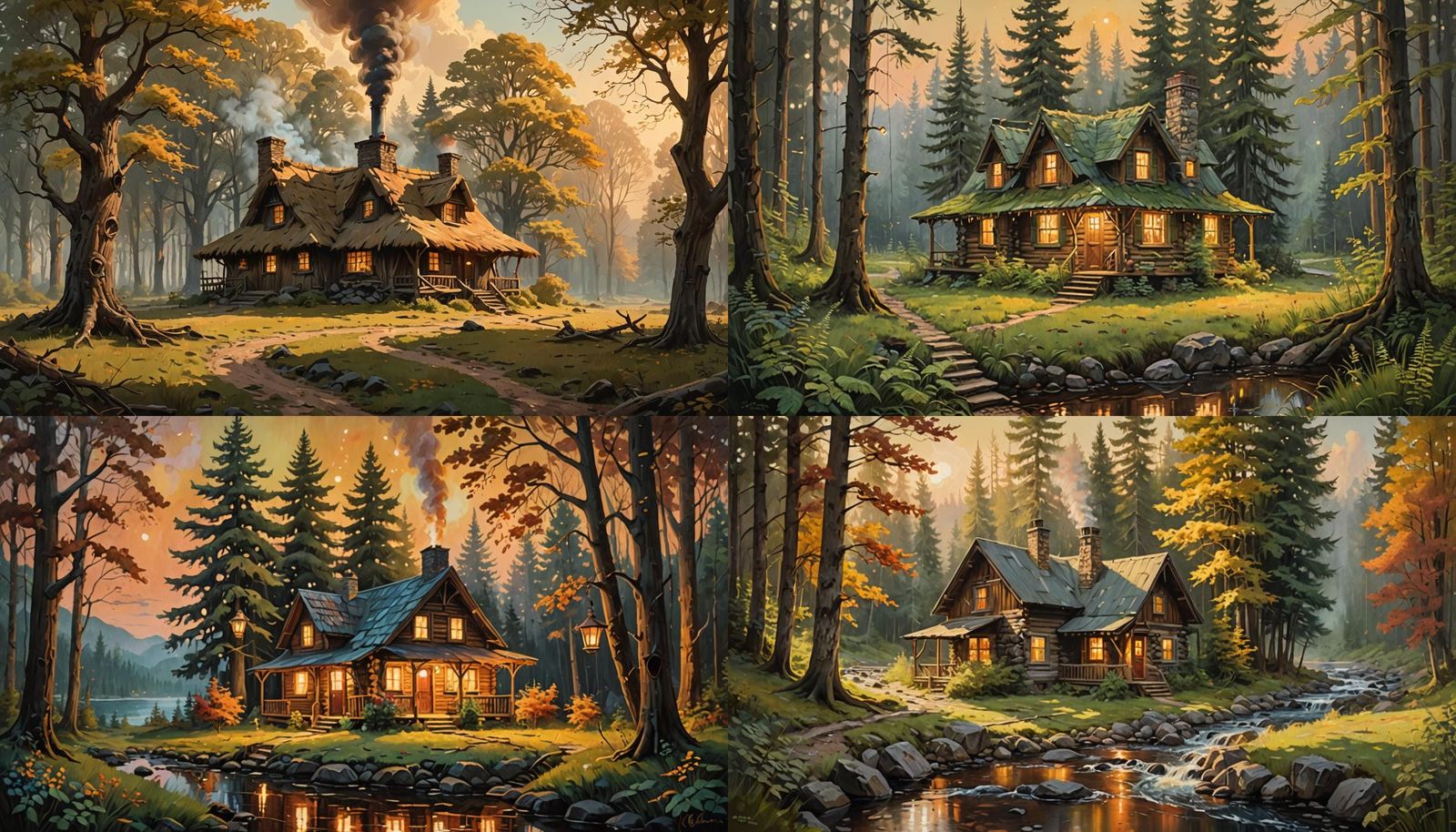 Fairytale Cabin in the Woods, Oil Painting