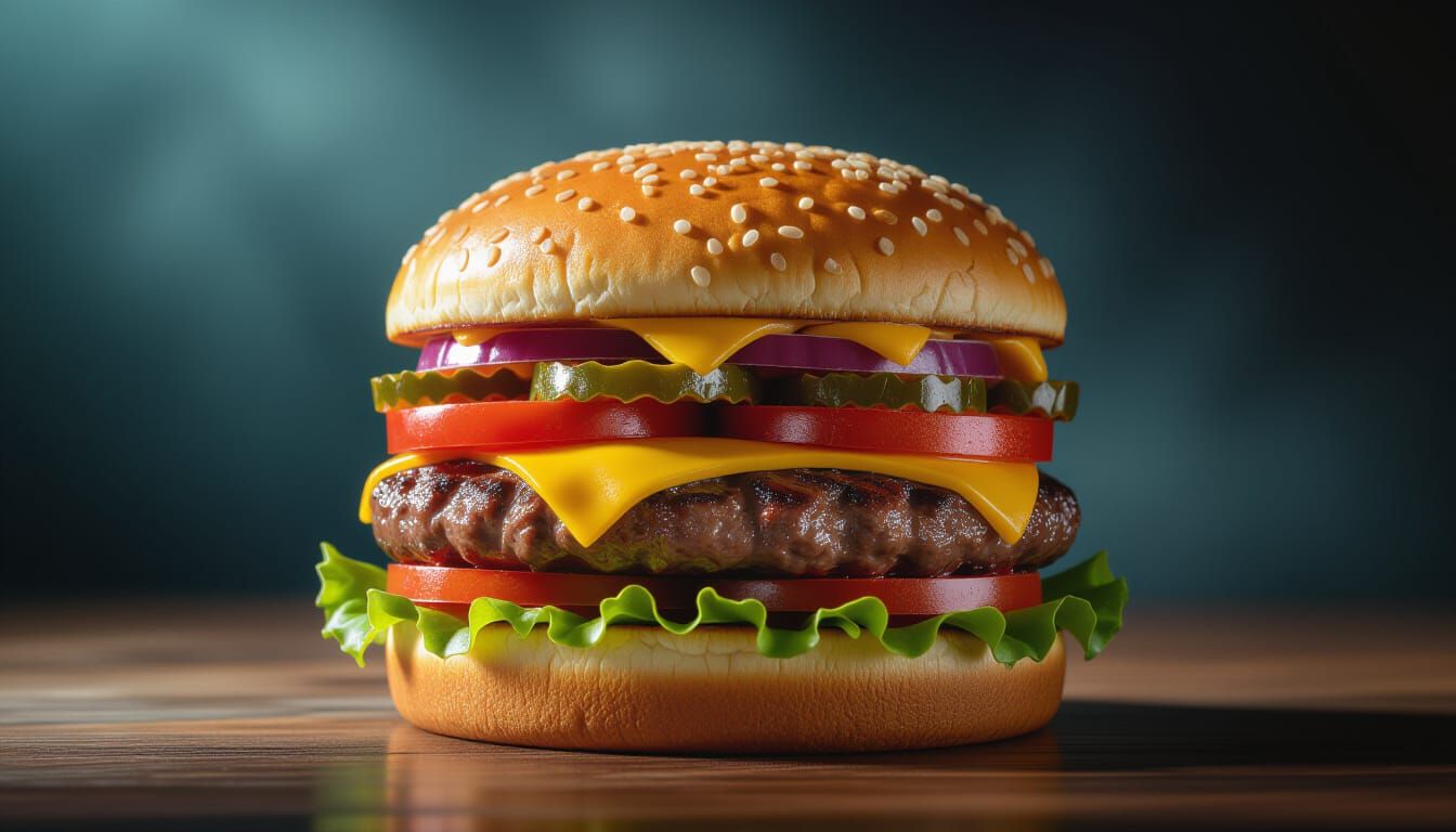 Hyperrealistic Wooden Cheeseburger, Cinematic HDR Image