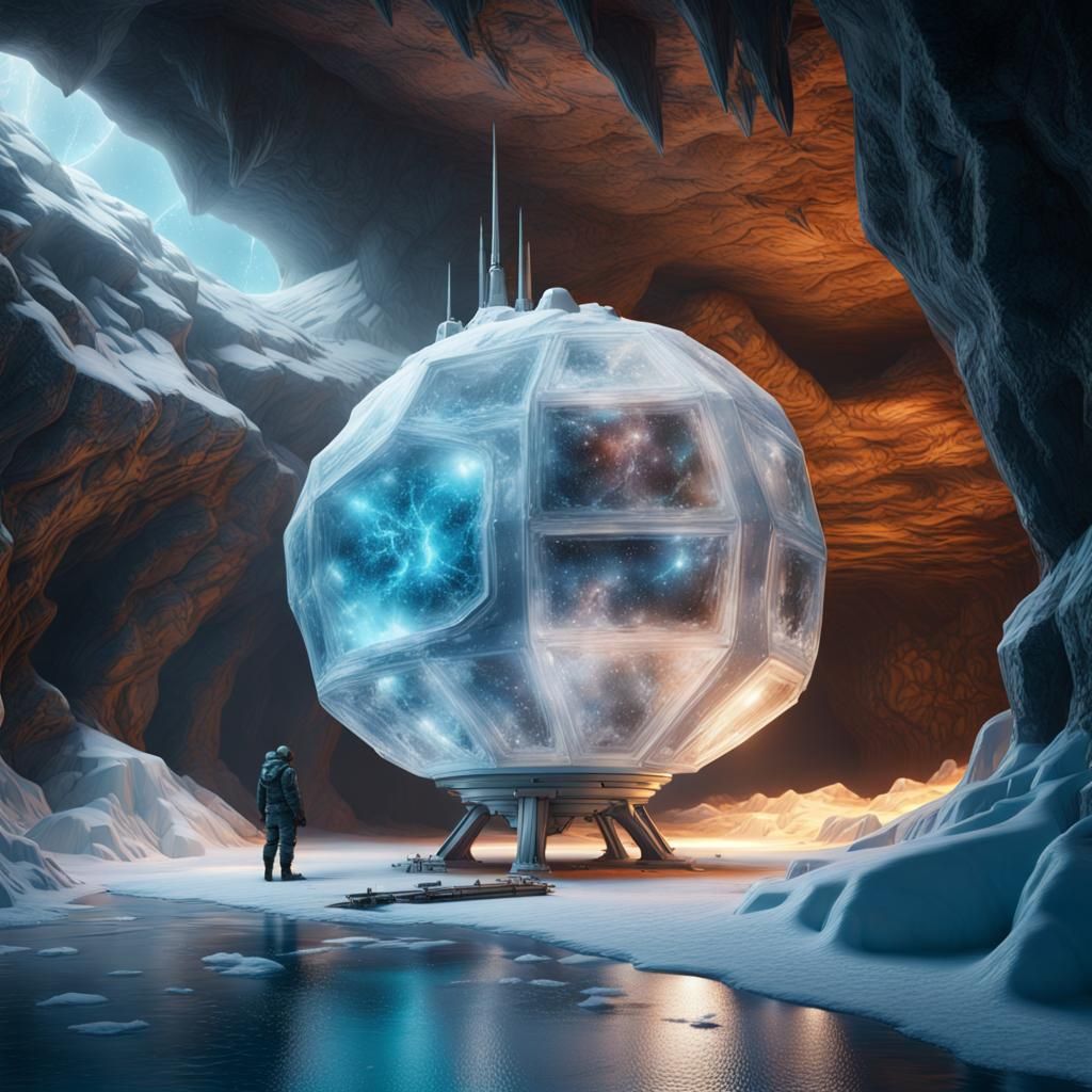 Frozen Spaceship: Hyperrealistic Cave Scene in Unreal Engine