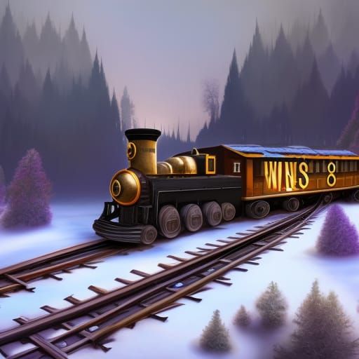 Snow Train Through Winter Forest in Detailed Matte Painting