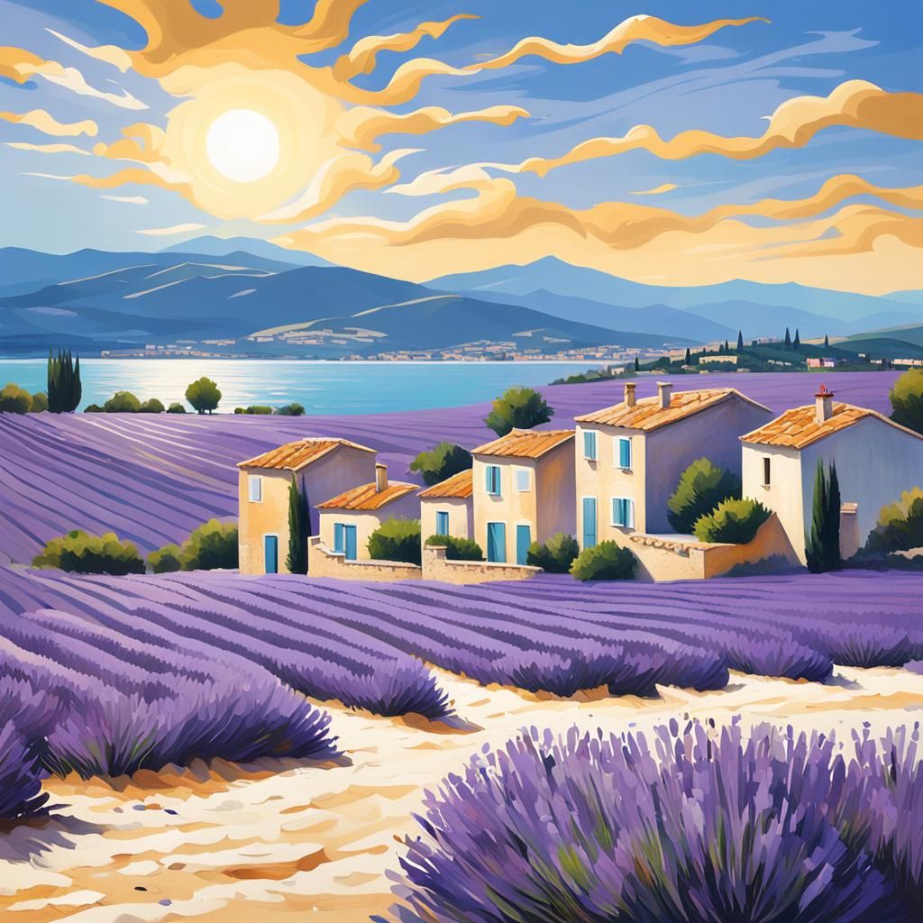 Lavender Fields of Provence in Hyperrealistic Style