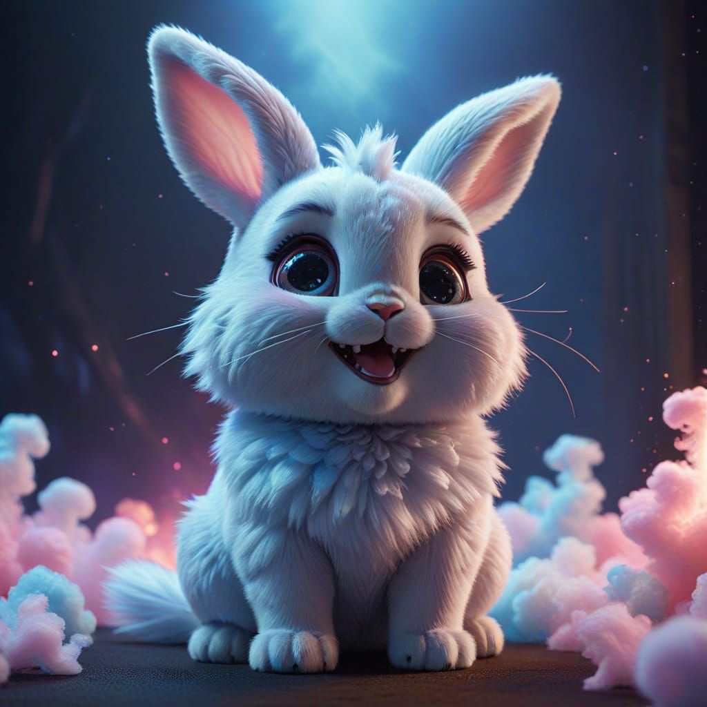 Kawaii Bunny with Cotton Candy Fur, 3D Digital Art