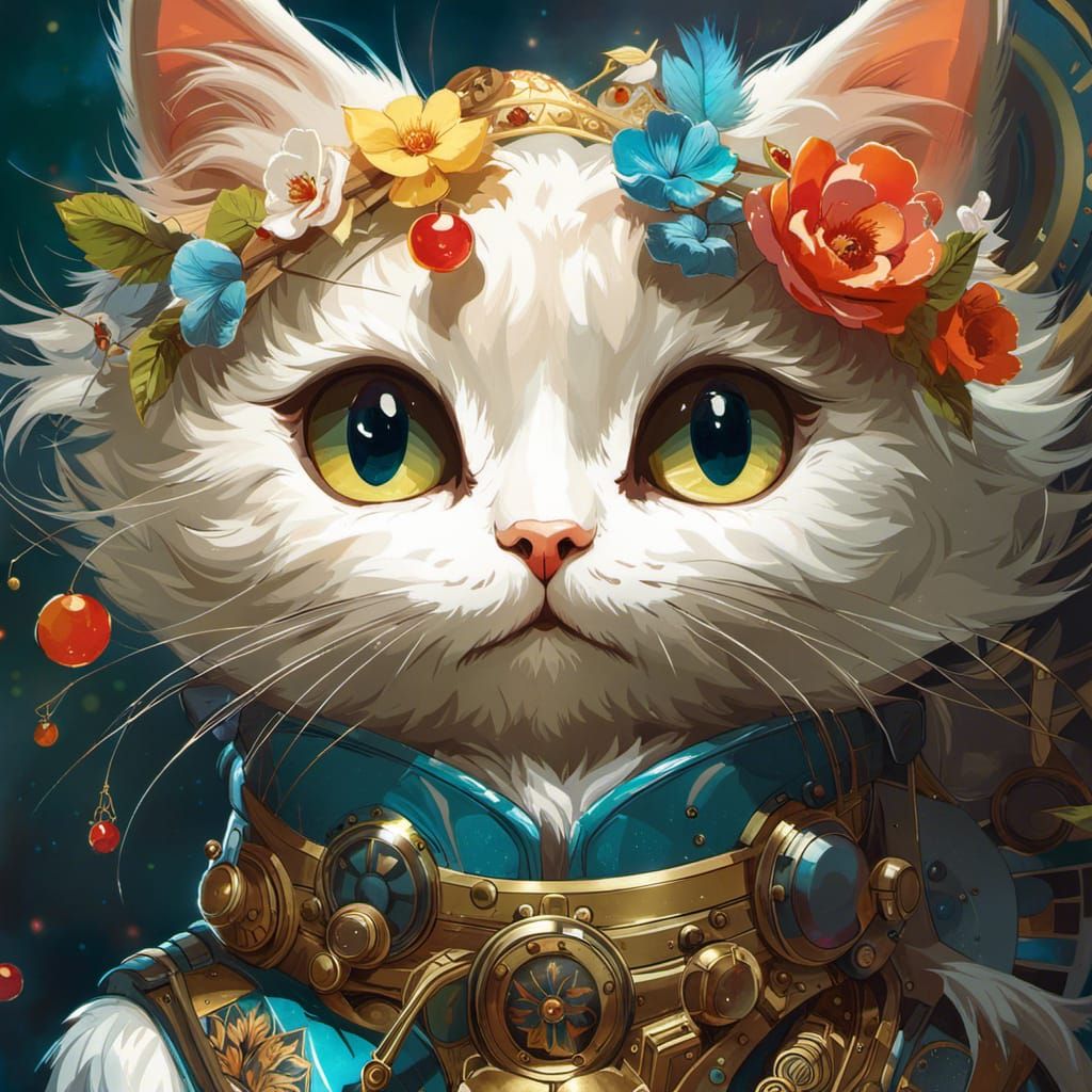 Fantasy Cat in Anime Style, Detailed Digital Art