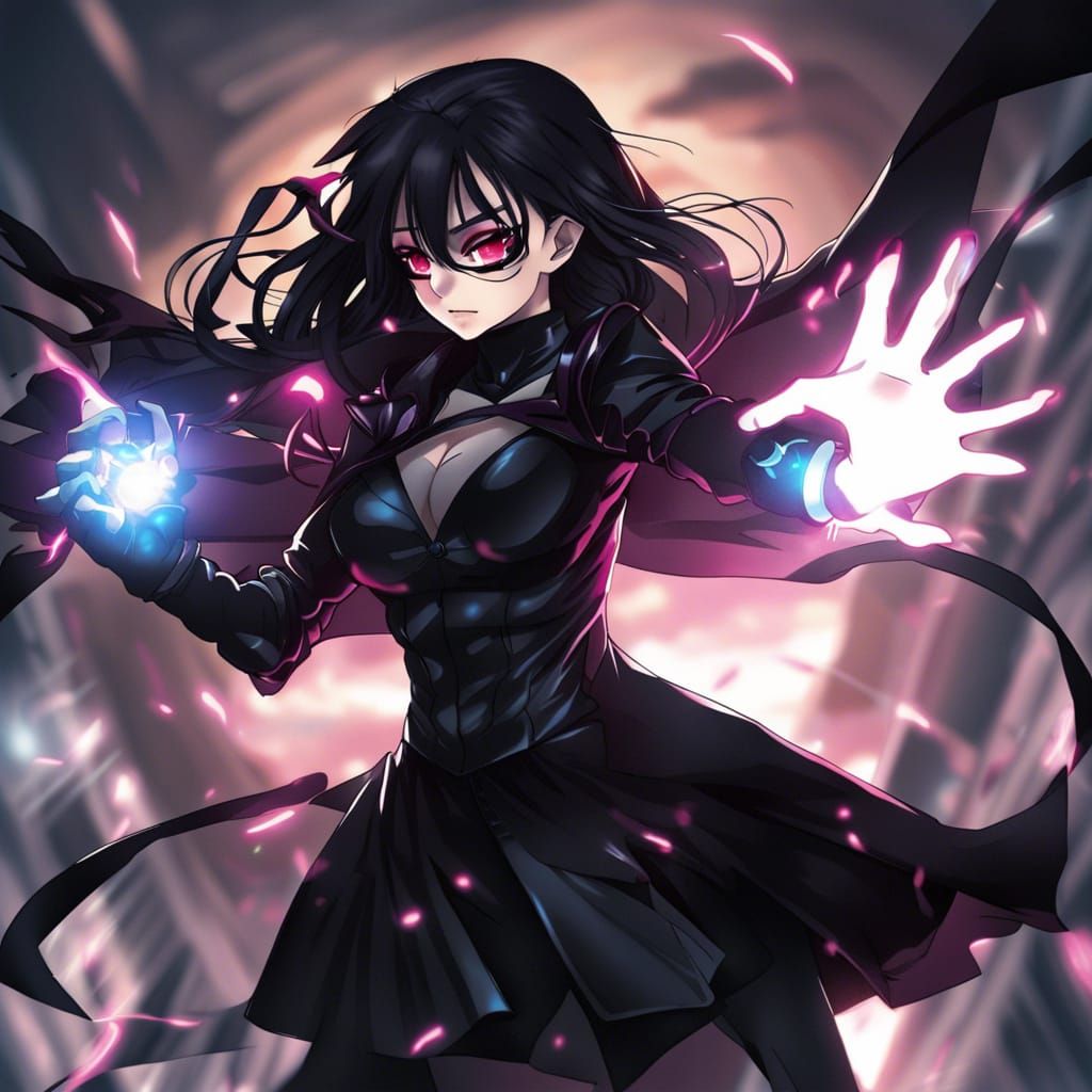 Gothic Telekinetic Superheroine in Anime Style