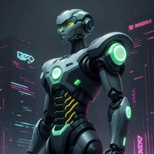 Robotic Arms in Neon-Lit Futuristic Megacity