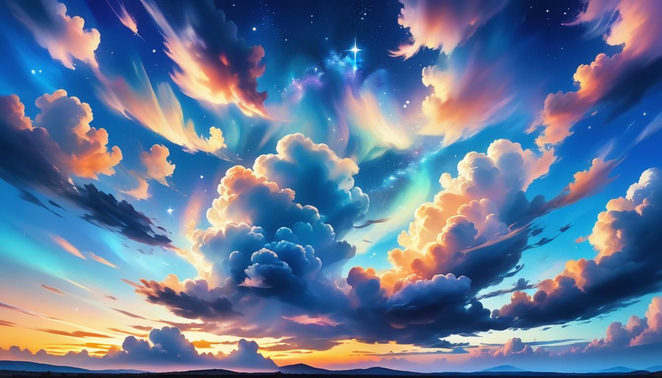 Dreamlike Surreal Landscape with Iridescent Clouds