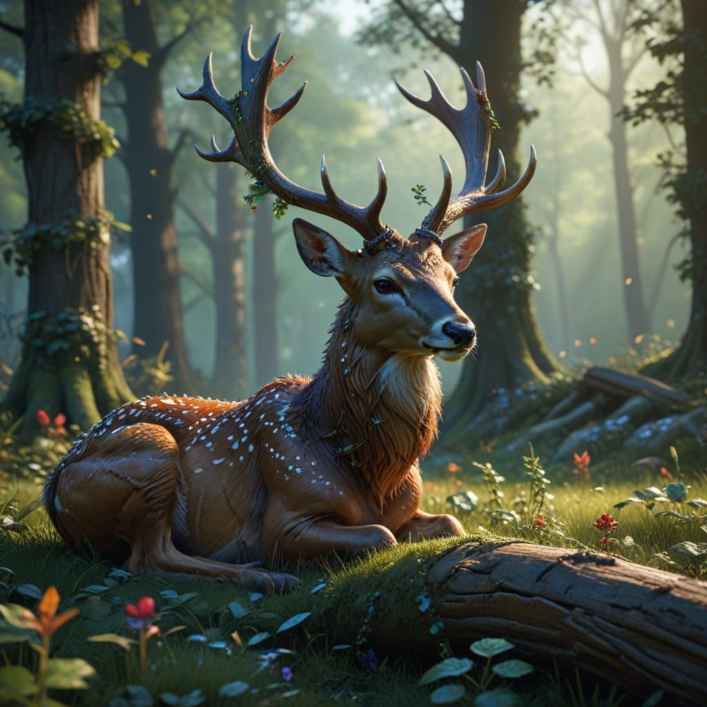 Majestic Deer in Hidden Grove: Fantasy Portrait